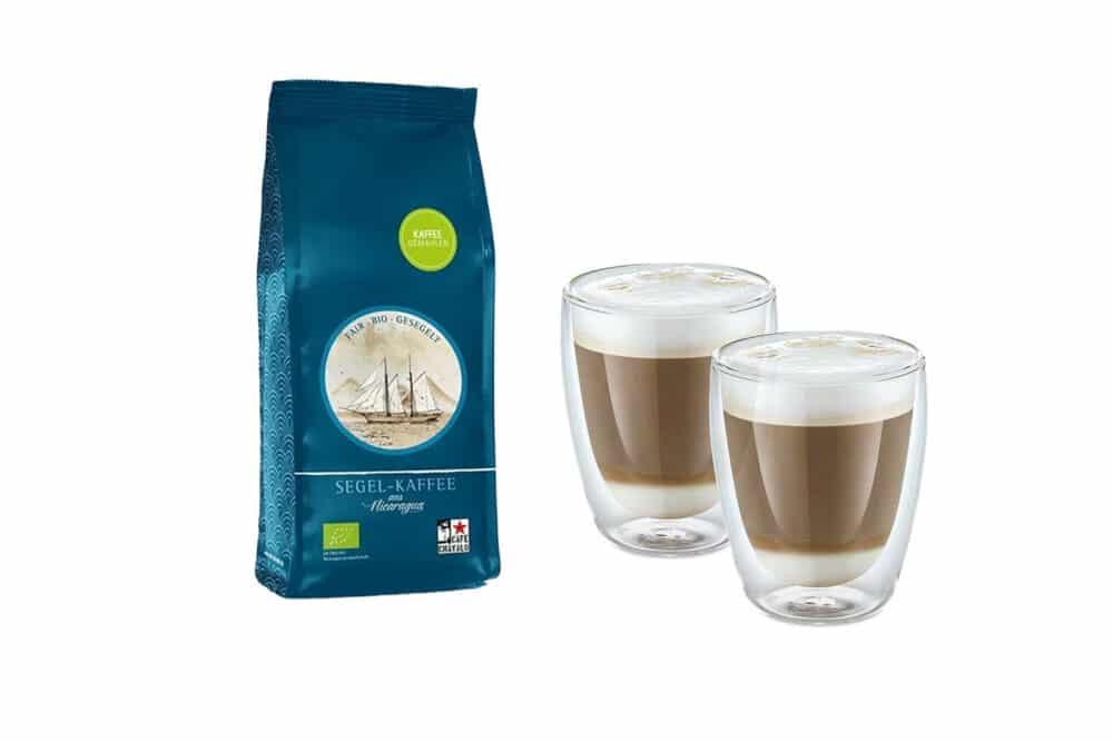 Gläser doppelwandig 220ml mit Segelkaffee 250g Set