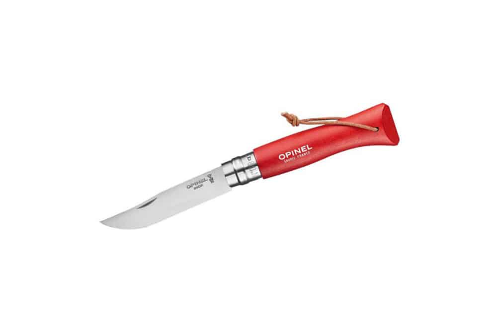Opinel Taschenmesser No. 8 mit Lederband Rot
