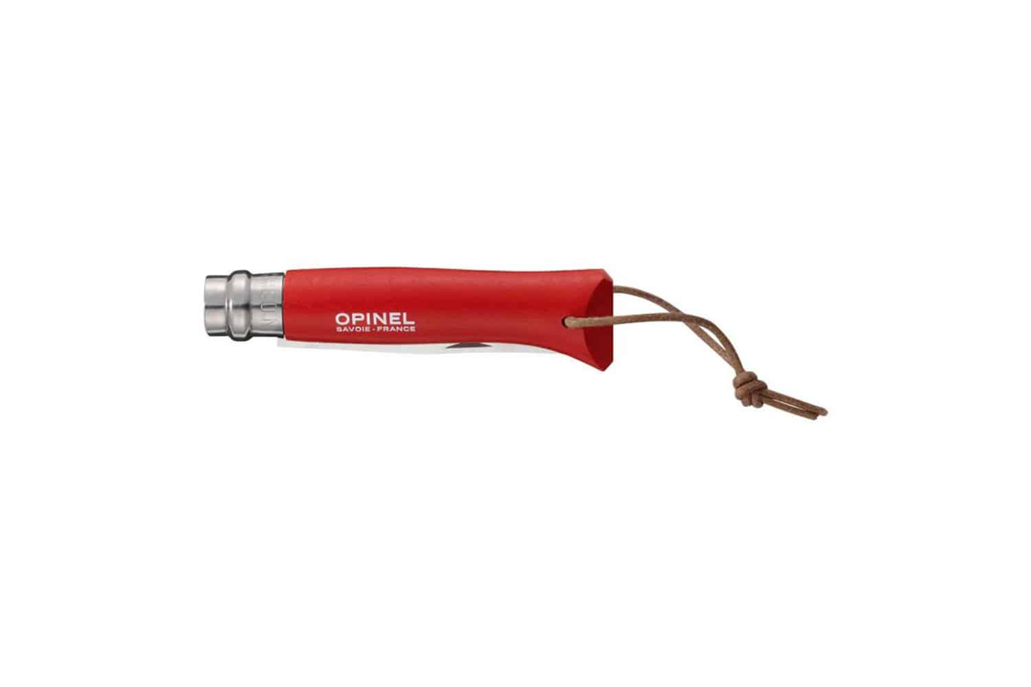 Opinel Taschenmesser No. 8 mit Lederband Rot